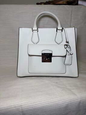 Michael Kors White Saffiano Leather Satchel with Front Pocket